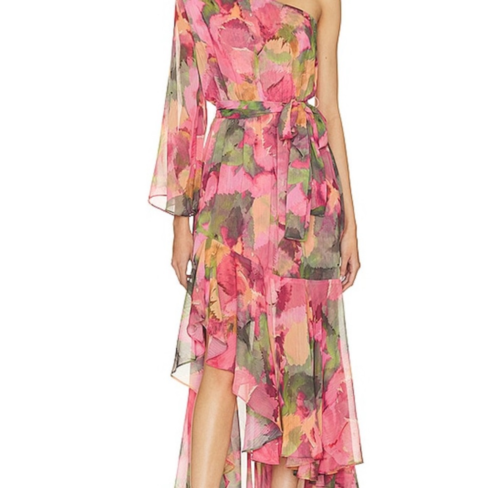 Misa Los Angeles One-Shoulder Pink and Green Dress 'Sabrina'
